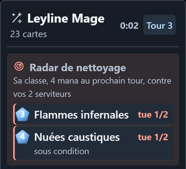 Radar et suivi du deck en cours de partie.